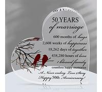 50th Golden Wedding Anniversary Present for Him, Her - Romantic Acrylic Heart-Shaped gift for Parents, Grandparents - with Quote