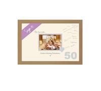 50th Golden Wedding Anniversary Signing Guest Gift Photo Frame 7x5 693D (Oak Finish Frame Cream Mount Grey Inside)