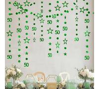 50th Happy Birthday Banner,Premium Birthday Decoration Set,3m Long B/irthday Decorations,B/irthday De/corations for Men and Women,Green Party D/ecorations,Green Circle Dots Star Party D/ecorations