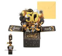 50th Pop Up Birthday Cards for Women Greeting Birthday 3D Pop Up Black Gold Greeting Card with Note and Envelope for Mom Aunt Wife (50th)