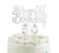 50th Silver Birthday Cake Candle, Party Candle with Cake Topper, Silver Party Candle Cake Topper for Boys Girls Men Women, 50th Birthday Decoration, Wedding Anniversary