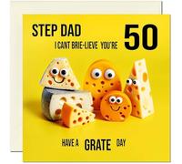 50th Step Dad funny Birthday Card - Cheese Pun Funny Step-Dads Birthday Card for 50 Year old fifty, fiftieth
