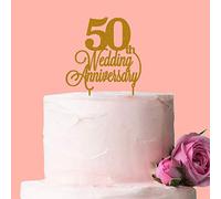 50th Wedding Anniversary Cake Topper: Gold Glitter Acrylic