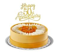 50th Wedding Anniversary Cake Toppers, Golden Golden Wedding Cake Decorations Anniversary Celebration Party Decoration Supplies