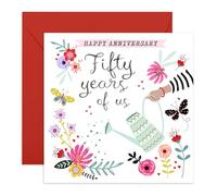 50th Wedding Anniversary Card Garden - 'Fifty Years Of Us Watering Can' - Gifts for Wife, Husband, Spouse, Partner, Parents, Mum, Dad - Lifetime Relationship - Comes with Fun Stickers