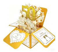 50th Wedding Anniversary Card, Golden Wedding Anniversary Card 3D Pop Up Happyanniversary 50 Glitter Gold Firework Star Print Cards with Envelope Gifts for Parents Husband Wife (8cm/3.14" Square)