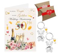 50th Wedding Anniversary Card, Golden Wedding Anniversary Cards, 50 Years Anniversary Card, Fiftieth Anniversary Keyring Gifts for Couple (50th)
