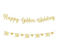 50th Wedding Anniversary Decorations,Happy Golden Wedding Anniversary Decorations,Happy Anniversary Banner Whit Gold Heart Number 50 Bunting Glitter Hearts Garland,for 50th Birthday Wedding Party (B)