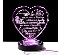 50th Wedding Anniversary Golden Gifts for Parents Her, Glass Heart Keepsake 50 Years Anniversary Ornament with LED Base 50th Anniversary Wedding Gifts for Wife Couples Friends