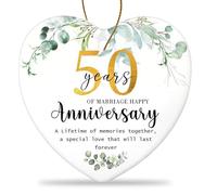 50th Wedding Anniversary Hanging Gift, Golden Wedding Anniversary Plaque, Ceramics Heart Keepsake, Double-Sided Printed Memorial Plaque with Box, Home Wall Decor for Golden Anniversary