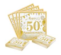 50th Wedding Anniversary Paper Napkins, 40Pcs Gold Glitter 50th Birthday Decorations, Disposable Gold 33x33cm Party Serviettes Napkins for Milestone Anniversary Celebration Decorations