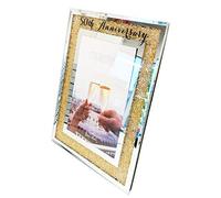 50th Wedding Anniversary Photo Frame Golden Mirror Glass Crystal Diamante Gift