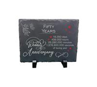 50th Wedding Anniversary Slate - Handcrafted Natural Stone Plaque with Stand - Romantic Fifty Year Keepsake - 18,250 Days of Love - Forever in Love Design - 20cm x 15cm
