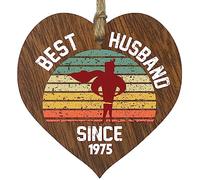 50th Wedding Anniversary Wooden Heart Plaque - Best Husband Since 1975 - Dark Wood Sign Keepsake, Celebrate Anniversary Wife Husband Partner, Fiftieth Anniversary Plaque with Quotes Gifts