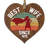 50th Wedding Anniversary Wooden Heart Plaque - Best Wife Since 1975 - Dark Wood Sign Keepsake, Celebrate Anniversary Husband Wife Partner, Fiftieth Anniversary Plaque with Quotes Gifts