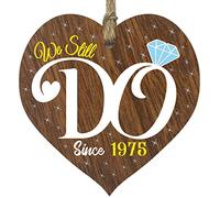 50th Wedding Anniversary Wooden Heart Plaque - We Still Do Since 1975 - Dark Wood Sign Keepsake, Celebrate Anniversary Wife Husband Boyfriend Girlfriend, Plaque with Quotes Gifts from the Kids