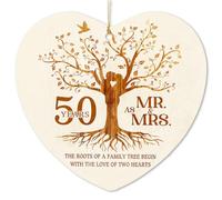 50th Wedding, Golden Wedding Ceramic Heart Ornament, Family Tree Keepsake with Message, for Parents, Anniversary Hanging Decoration