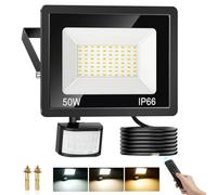 50W Security Lights Outdoor Motion Sensor, 4500LM PIR Sensor Security Light Dimmable 3000K 4000K 6500K, IP66 Waterproof LED Floodlights Outside Light with Remote Control for Garden Backyard Garage