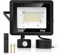50W Security Lights Outdoor Motion Sensor, PIR Flood Light with Remote Control, IP66 Waterproof, 72 LEDs, Cool White, 6500K, 4500LM, Outdoor Lights Mains Powered for Garden Corridor Entrance Backyard