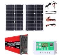 50W Waterproof Solar Panel Kit with 4000W Inverter - Complete Off-Grid Power for RVs and Camping with Smart LCD Display(Red)