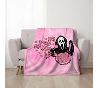 50''x 60'' Funny No You Hang Up Pink Horror Ghost Fleece Throw Blanket - Cozy Lightweight Thick Blanket - Soft Fuzzy Plush Blankets Throws- Halloween Valentine's Day Gifts for Bedroom Bed Sofa