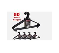 50x Adult Black Strong Plastic Coat Hangers for Clothes & Trousers