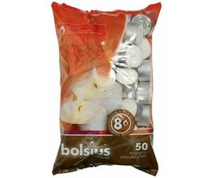 50x Bolsius Scent Free Tealight Candles - Up to 8 Hours Burn Time - White
