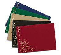 50x Christmas envelopes - DIN C6 - with gold metallic embossed star rain - color mix 10-10 pieces per color - wet glue - 114 x 162 mm