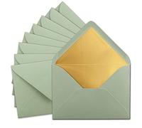 50x DIN C5 envelopes 15.7 x 22.5 cm in eucalyptus (green) with golden silk lining - wet glue - blank letter envelopes - postal envelopes without window in C5 format - brand: GUSTAV NEUSER