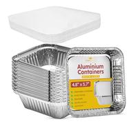 50x Disposable Aluminum Foil Containers with Lids | Size No 2, Disposable Foil Trays Containers | Rectangular Tin Foil Trays for Food Storage, Baking, Roasting, Meal Prep and Takeaway (400ml)