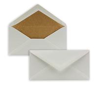 50x envelopes DIN long - natural white lined - wet glue 11 x 22 cm - 90 g m² pointed flap with silk lining in brown kraft paper - recycled paper - from