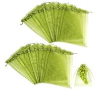 50x Fruit Protection Bags 28x19.4cm, Mesh Drawstring for Trees, Reusable Garden Netting, Green Organza Cover, Protect Fruits Vegetables and Strawberries from Birds Insects