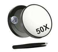 50X Magnifying Makeup Mirror with Suction Cup and Precision Tweezers | Portable Travel Mirror for Detailed Skincare Eyebrow Grooming Contact Lens Clear High Power Lens Black