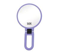 50X Magnifying Mirror, Hand Mirror with Handle, Double Sided Hand with 50X/1X Magnification, Travel Essential, Portable Foldable Makeup for Precision Makeup Frosted Black (Purple)