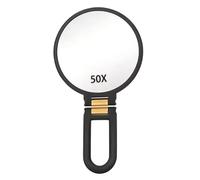 50X Magnifying Mirror, Hand Mirror with Handle, Double Sided Hand with 50X/1X Magnification, Travel Essential, Portable Foldable Makeup for Precision Makeup Frosted Black (Black)