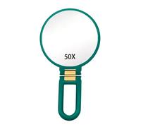 50X Magnifying Mirror, Hand Mirror with Handle, Double Sided Hand with 50X/1X Magnification, Travel Essential, Portable Foldable Makeup for Precision Makeup Frosted Black (Green)