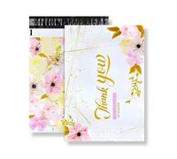 50x Poly Mailer Bag Mailing Postal Bags Gifts Shipping Wrapping Design Pattern Designer Envelope for Parcel Mail 25x33CM (10x13 Inch) - Purple Flower Thank You