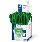 Staedtler Stick 430 Green Ink Medium Tip Ballpoint Pens Handwriting Box of 50