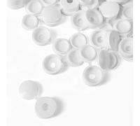50x White Hinged Plastic Screw Cover Caps 10mm Push-On Fold Over Fit Covers Natural Dark Colour for Furniture, Cabinets, Cupboards Etc