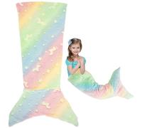 50x100cm Mermaid Tail Blanket, Luminous Little Mermaid Blanket for Girls Gifts, Ultra-Soft Flannel Sleeping Blankets Fish Scale Pattern Snuggle Blankets for Toddlers Birthday (pink green)