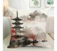 50x50 Cushion Cover Red Tree Pavilion Throw Pillow Square Linen Washable Garden Cushions Bed Sofa Cushions with Invisible Zipper Decorative Pillows