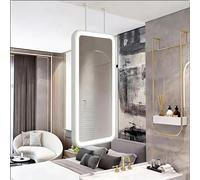 50x60cm LED Lighted Ceiling Mounted Makeup MirrorFloating Suspended ty Mirror for Bathroom Bedroom Hallway & Living RoomSleek Hanging Rod Design