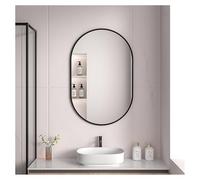 50x70cm Capsule Wall Mirror, Large Pill Shaped Bathroom Mirror, Vanity Mirror with Metal Frame, Black