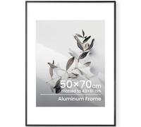 50x70cm Frame Black, Aluminium Poster Photo Frame 20x28in with Mat for 24x17in Photos, Metal Picture Frames with Tempered Glass Wall Hanging for Artwork, Portrait or Landscape