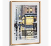 50x70cm Frame, Natural Solid Oak Wood Poster Frame Large Picture Frames Handcrafted 50x70cm Frames Matted to 43x61cm Photo Hang Portrait or Landscape for Wall Gallery Decor with Tempered Glass