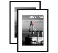 50x70cm Picture Frame, 2 Pack 70x50 cm Photo Frames with A2 Mount, Black Poster Frame with Safe Perspex Front