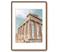 50x70cm Solid Oak Wood Frame with Round Corner & HD Tempered Glass, Walnut | Picture Frame with mat for 40x50cm, Hanging Hardware Included, for Wall & Tabletop