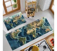 50x80cm+50x120cm Kitchen Rug Mat Set of 2, World Map Kitchen Mats Non Slip Washable Non Slip Runners, Abstract And Minimalist Indoor Floor Carpets - Dark Navy Blue