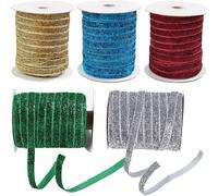 50Yard 10mm Multicolor Shimmer Velvet Ribbon Sparkle Glitter Ribbon For DIY Craft Christmas Gift Wrapping Wedding Decor 16 Red