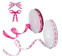 50Yards Breast Cancer Awareness Ribbon, 2 Rolls Grosgrain Pink Printed Ribbon for Gift Wrapping DIY Crafts Decoration (White, Rose Pink)